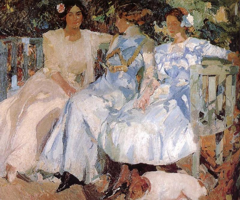Joaquin Sorolla My wife and daughter were in the garden china oil painting image